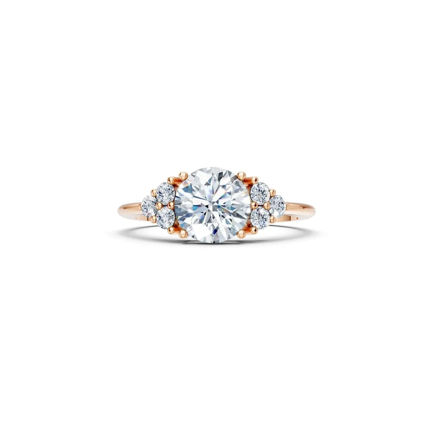 Round Diamond Engagement Ring with Side Clusters - Round