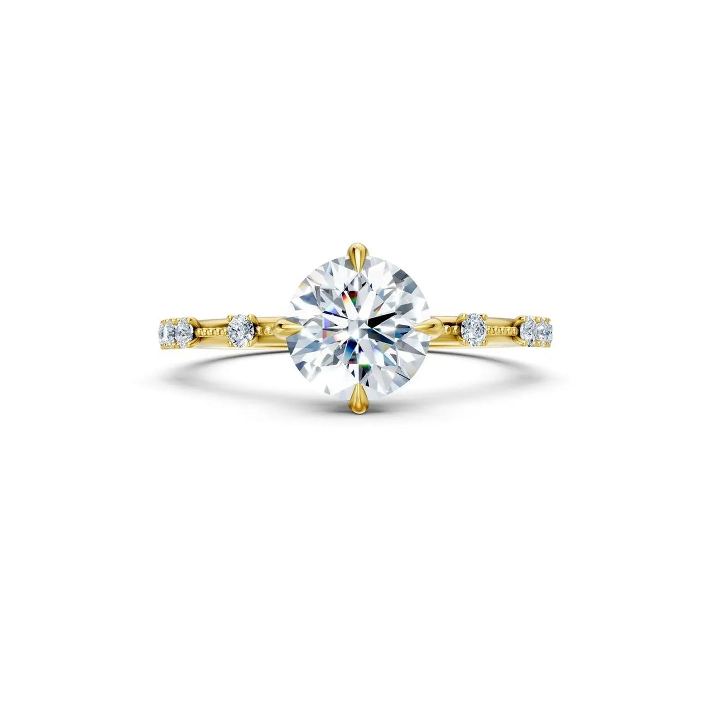 Vintage Oval Cut Diamond Engagement Ring with Milgrain and Diamond Accents - Round