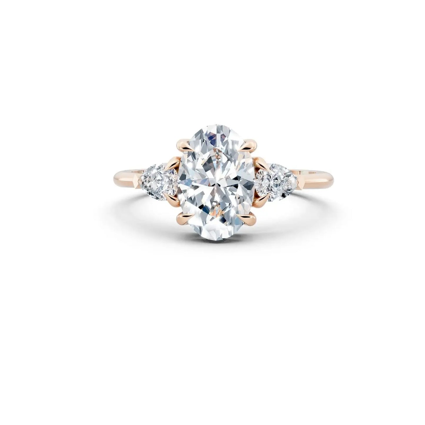 Three-Stone Oval Diamond Engagement Ring with Pear Side Stones - Oval