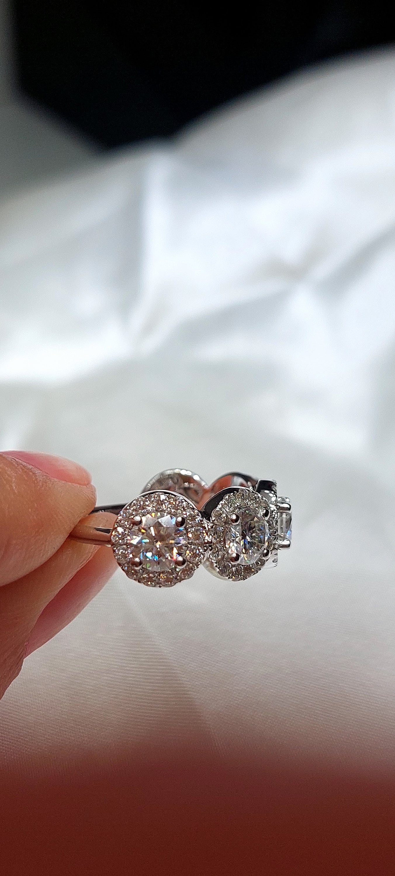 Round 5mm Lab Diamond Halo Band Round cut Moissanite Brilliant Cut engagement ring in 935 Argentium Silver — custom handcrafted by Forever For Love