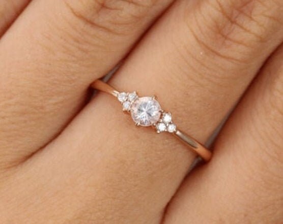 0.3 Ct Round Natural Diamond Three Stone Engagement Ring Round cut Moissanite engagement ring in Gold or Platinum — custom handcrafted by Forever For Love