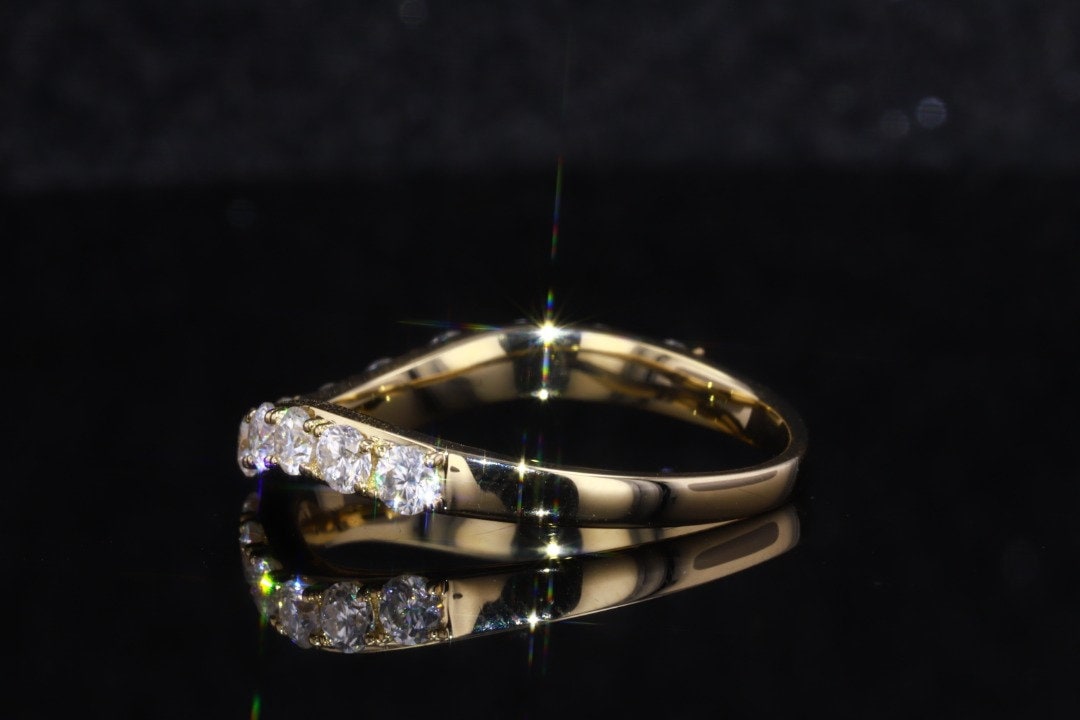Alliance demi-éternité Moissanite ronde Round cut Moissanite taille brillant engagement ring in Gold or Platinum — custom handcrafted by Forever For Love