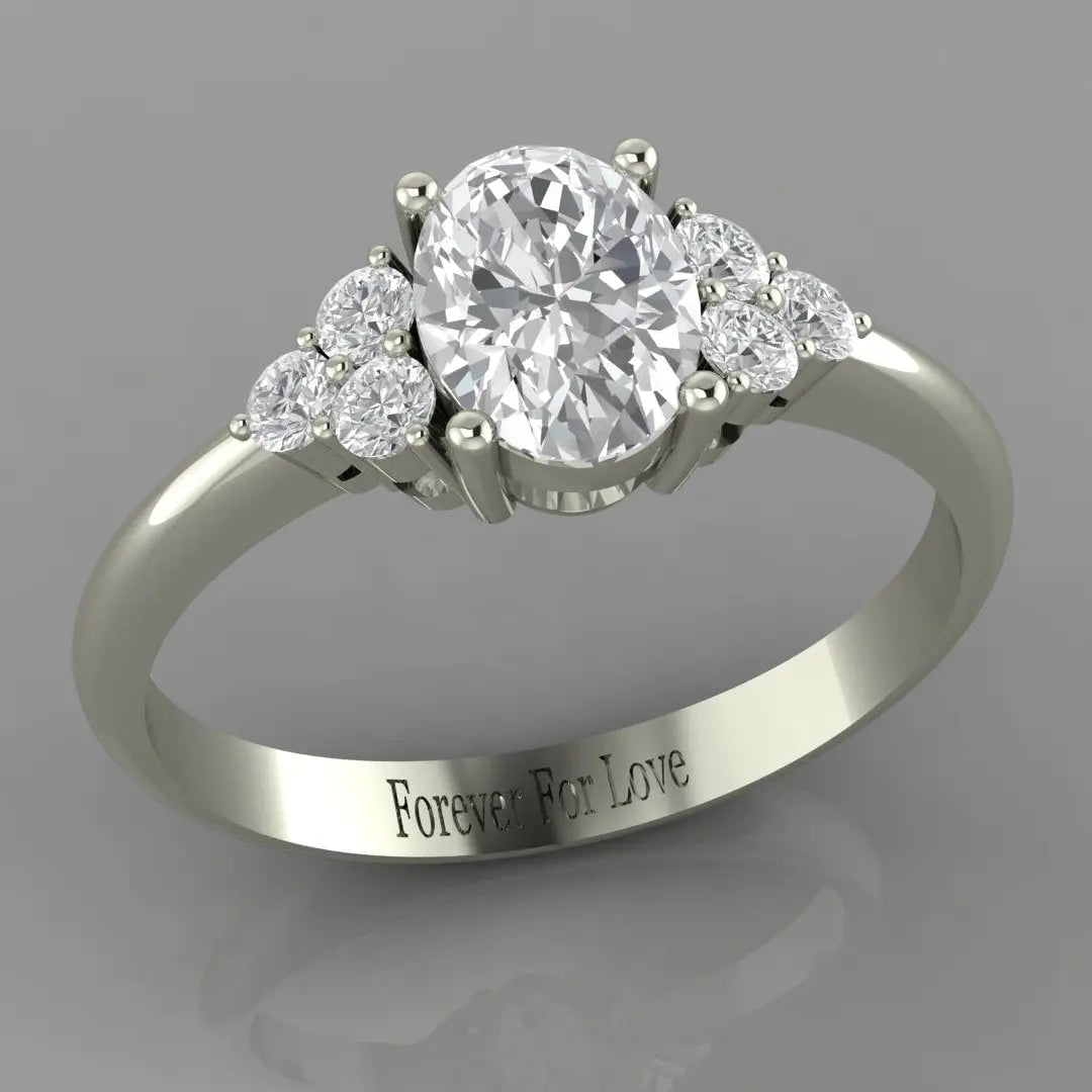 0.8 Carat GIA-Certified Oval Natural Diamond Three-Stone Cluster Ring Forever For Love