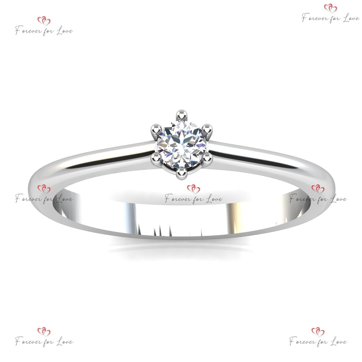 Solitaire Panier 6 Griffes avec Tige Éternité Diamant Naturel Rond Round cut 1Ct Moissanite taille brillant engagement ring in Gold or Platinum — custom handcrafted by Forever For Love