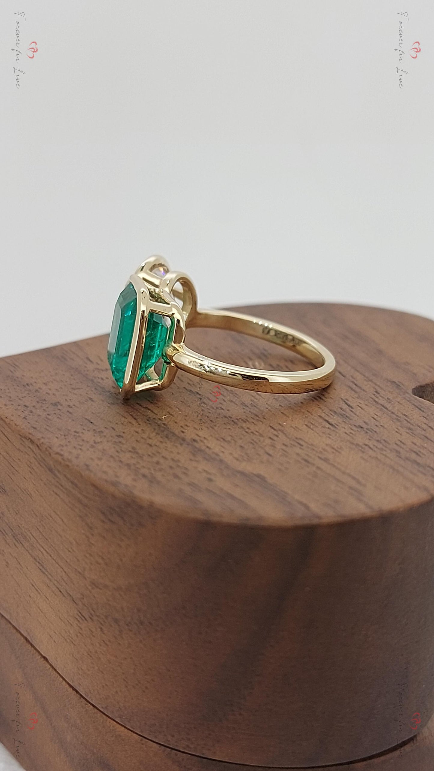 Baguette Diamond, Emerald Three Stone Ring Baguette cut Moissanite engagement ring in Gold or Platinum — custom handcrafted by Forever For Love