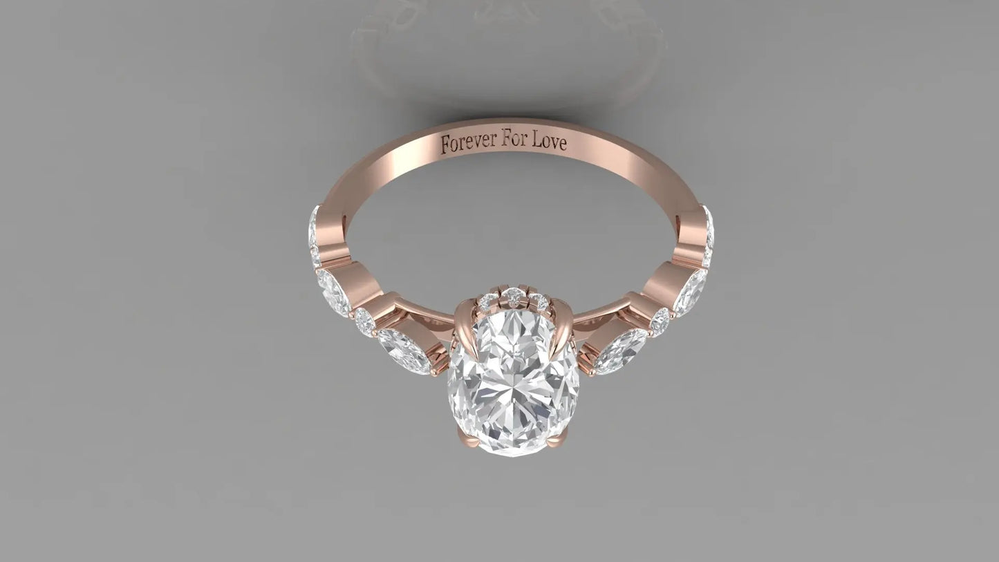1.5 Carat Oval Lab Grown Diamond Ring | Vintage Marquise Diamond Band | IGI Certified Forever For Love