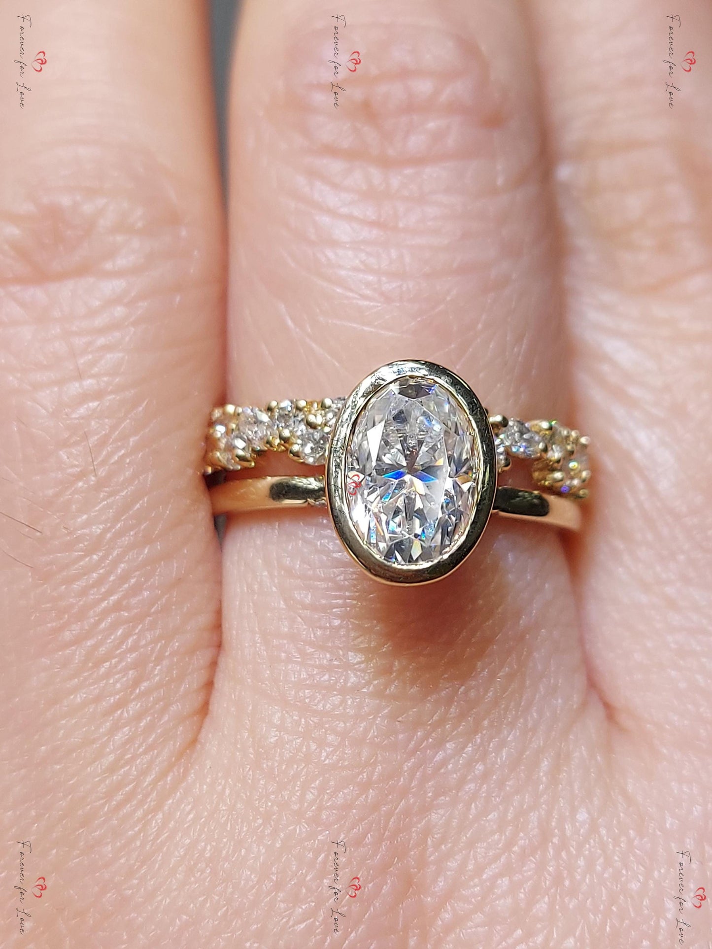 2 Ct Oval Moissanite Eternity Band Oval cut Moissanite Brilliant Cut engagement ring in 935 Argentium Silver — custom handcrafted by Forever For Love