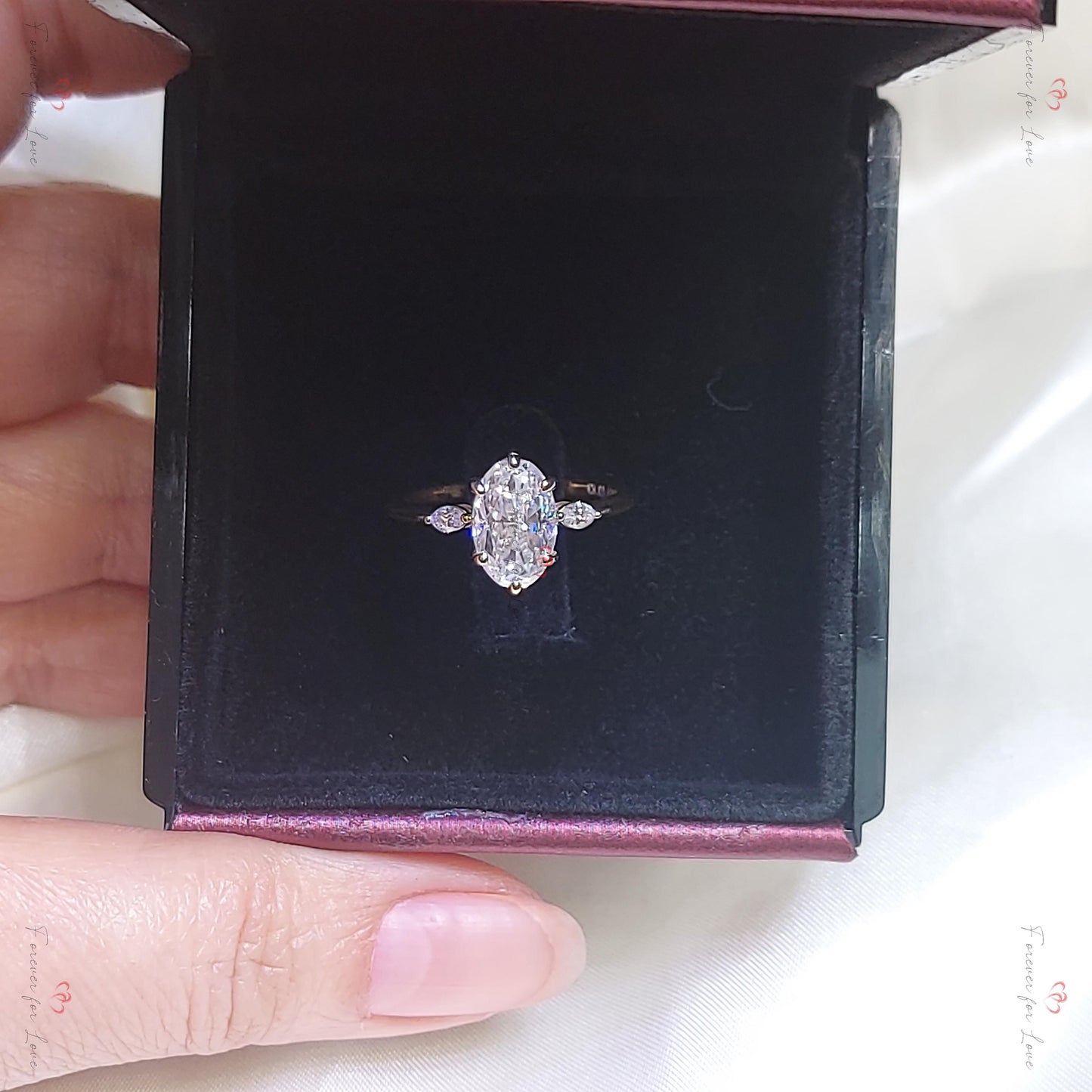 3 Ct Oval Moissanite Vintage Cluster Engagement Ring Oval cut 1Ct Moissanite Brilliant Cut engagement ring in 935 Argentium Silver — custom handcrafted by Forever For Love