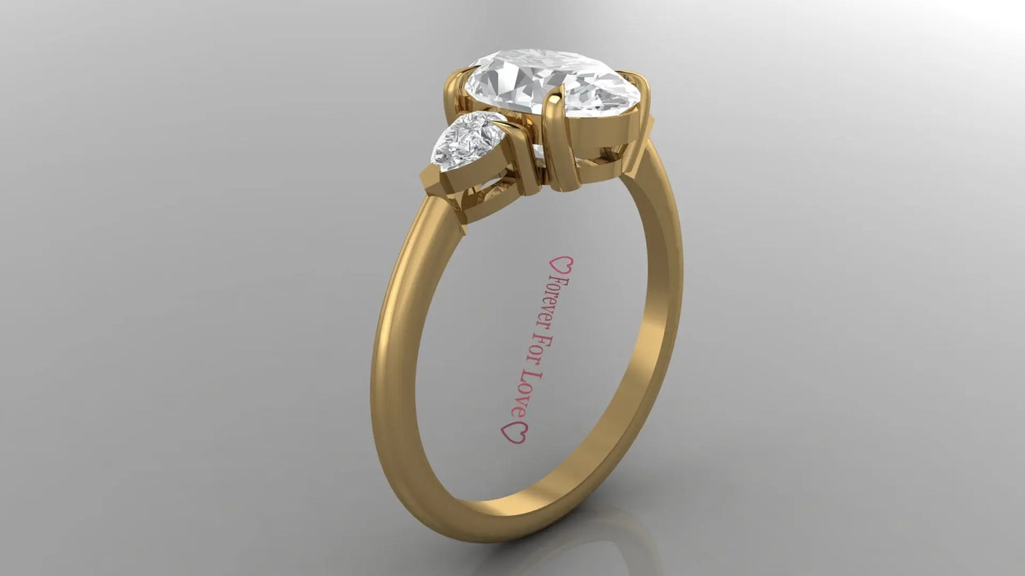 2.5 Carat IGI Certified F Color VVS2 Clarity Oval Cut Lab Grown Three Stone Diamond Engagement Ring with Pear Side Diamonds - White Gold Forever For Love