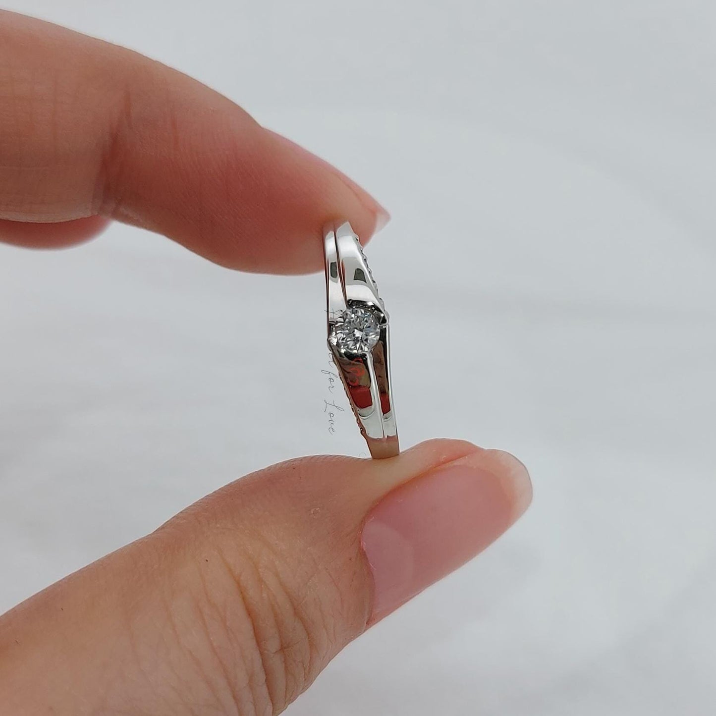 Natural Diamond Wedding Band Round cut Moissanite Brilliant Cut engagement ring in 935 Argentium Silver — custom handcrafted by Forever For Love