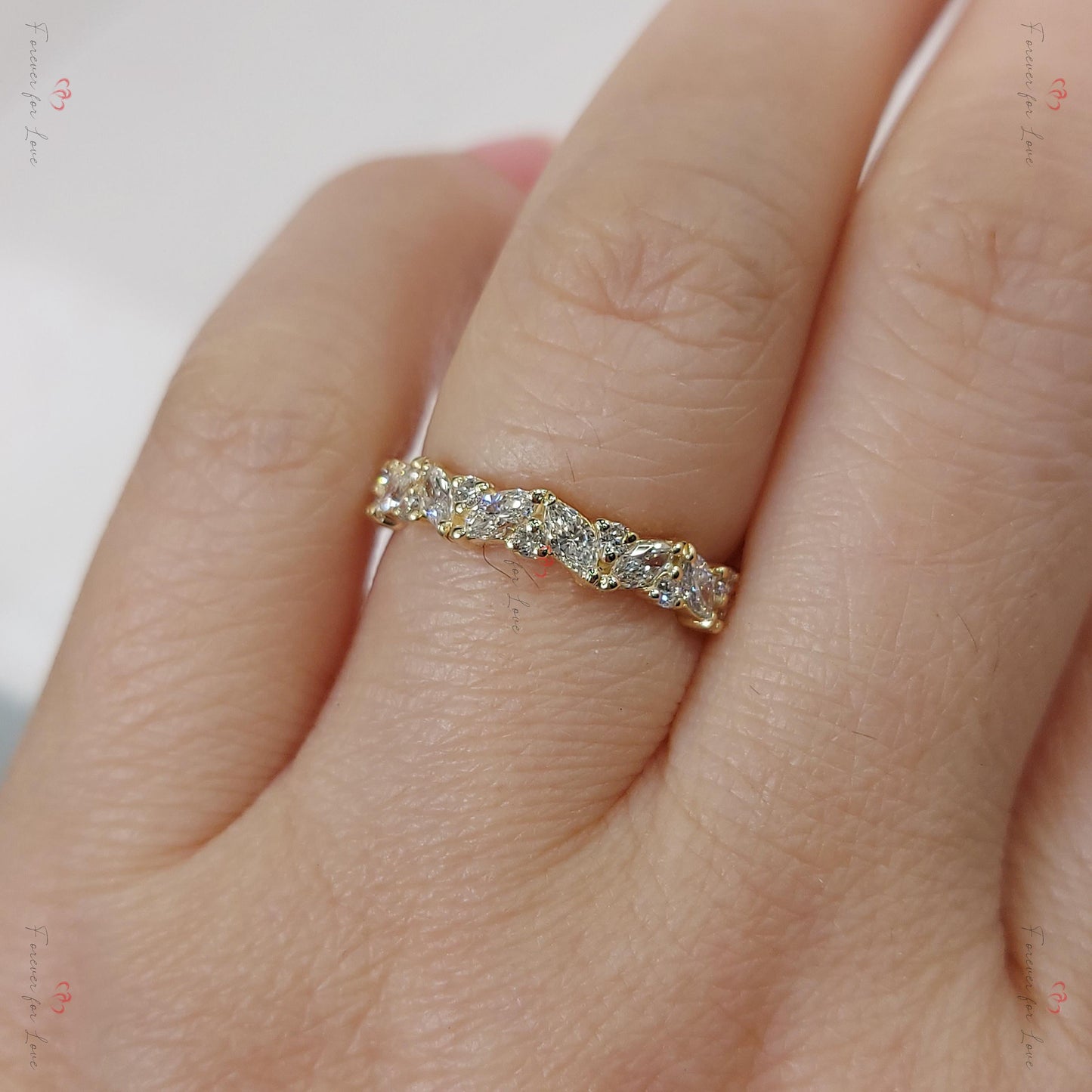 Marquise Diamond Full Eternity Band Marquise cut Moissanite Brilliant Cut engagement ring in 935 Argentium Silver — custom handcrafted by Forever For Love
