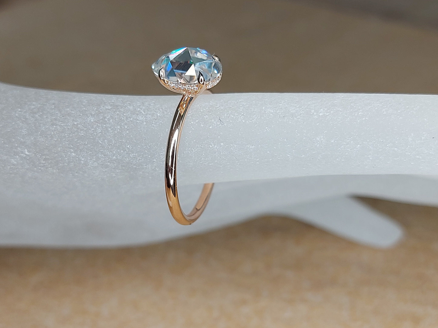 2 Ct Pear Moissanite Hidden Halo Statement Ring Pear cut 1Ct Moissanite Brilliant Cut engagement ring in 935 Argentium Silver — custom handcrafted by Forever For Love