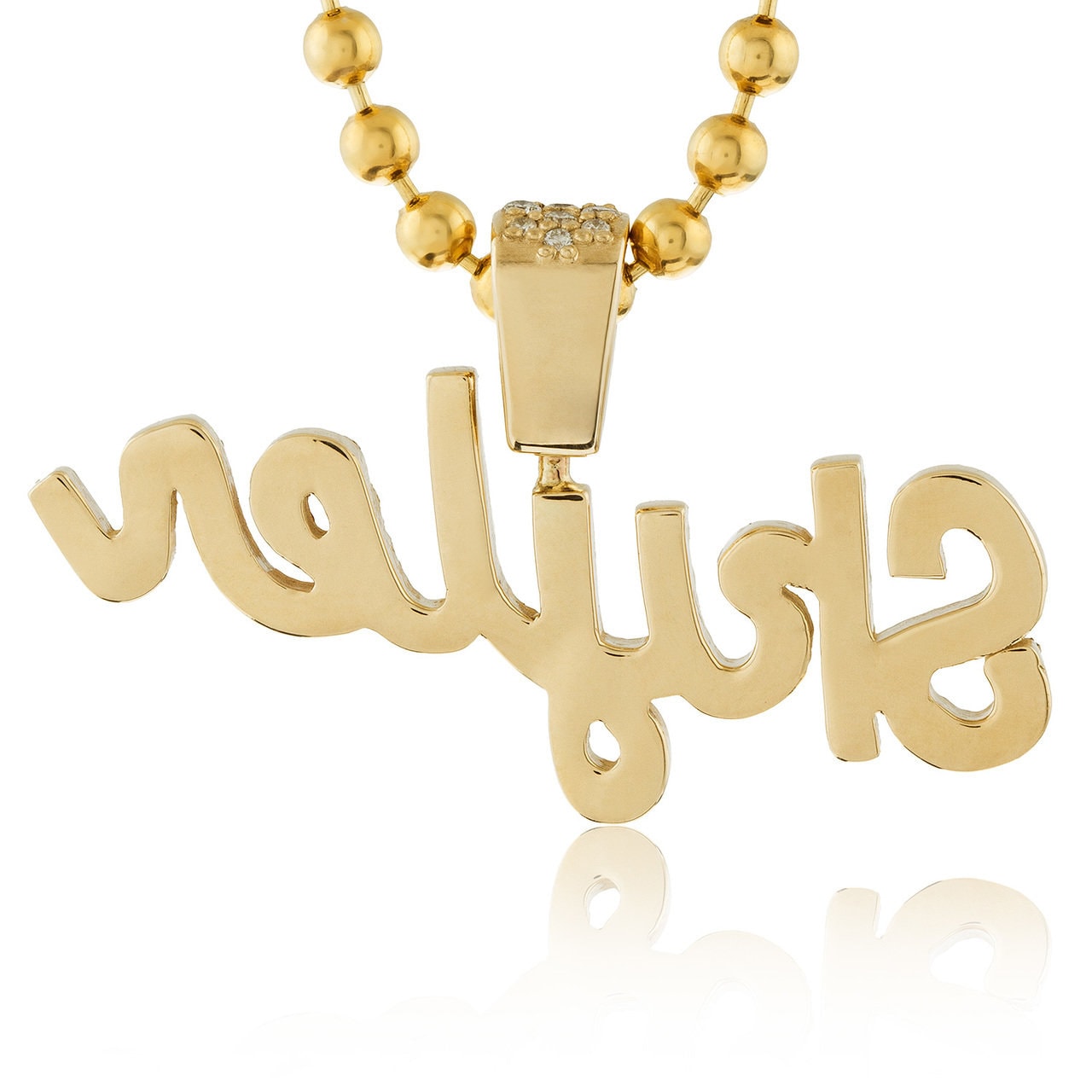 Solid Gold Personalized Script Diamond Accent Name Pendant Charm Jewelry Moissanite engagement ring in Gold or Platinum — custom handcrafted by Forever For Love