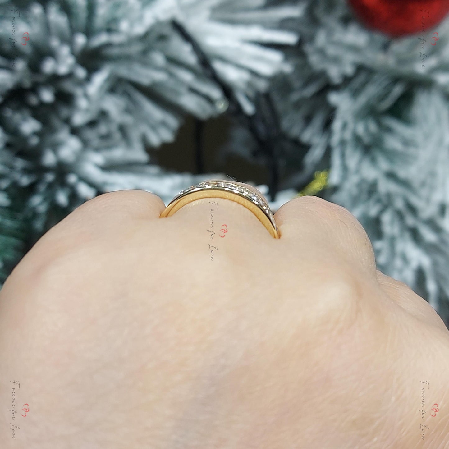 Princess Cut Diamond Half Eternity Ring 2.1 mm 18k 14k natural Wedding Band Channel Setting. Yellow Rose White Gold Platinum certified. Princess cut Moissanite Brilliant Cut engagement ring in 935 Argentium Silver — custom handcrafted by Forever For Love