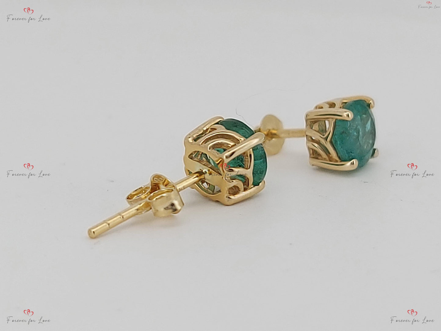 Natural Emerald Stud Earrings, Round Cut Emerald Stud Earrings, 14k Gold Stud Earrings, 5MM Round Emerald Earrings / Gift for Mom Moissanite engagement ring in Gold or Platinum — custom handcrafted by Forever For Love