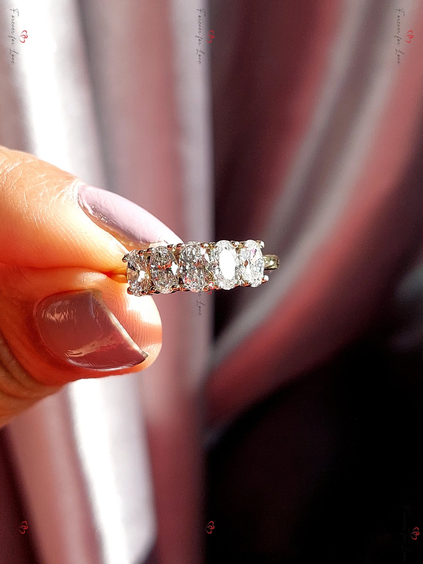 Bague Demi-Éternité Ovale avec Diamants de Laboratoire Oval cut Moissanite coupe brillante engagement ring in Gold or Platinum — custom handcrafted by Forever For Love