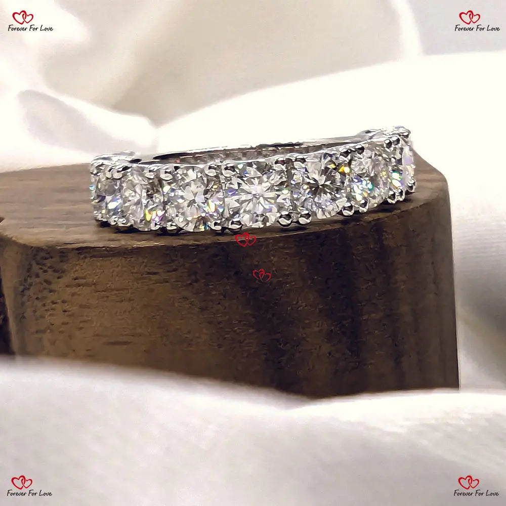 4mm Round Lab Created Diamond Wedding Band - Half Eternity EF/VS Handmade Art Deco Style Round cut Moissanite Brilliant Cut engagement ring in 935 Argentium Silver — custom handcrafted by Forever For Love