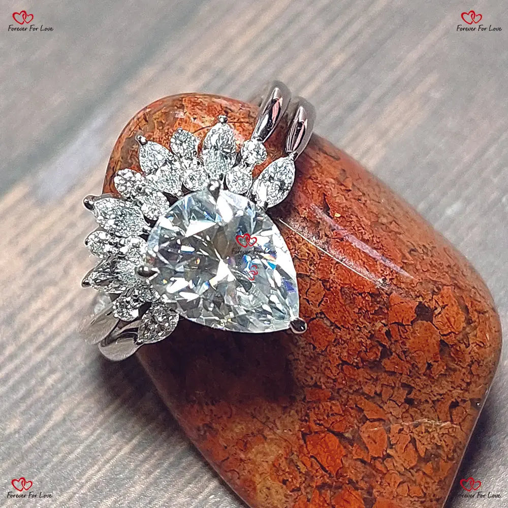 Vintage Pear Cut Lab Created Diamond Ring | Pear Engagement Ring | Pear Diamond Wedding Set for Women | Anniversary Gift for Her | Platinum Forever For Love