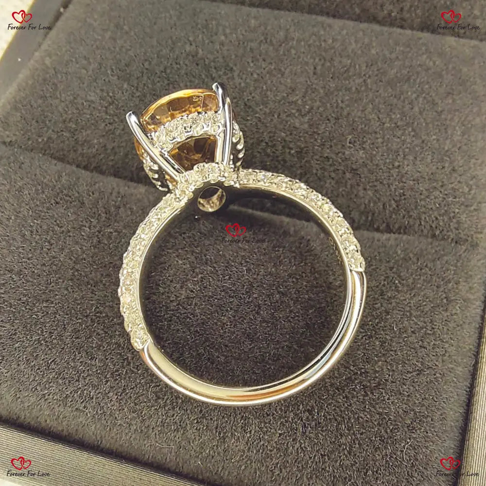 3 1/2 Carat Morganite Engagement Ring with Hidden Halo Diamonds. Forever For Love