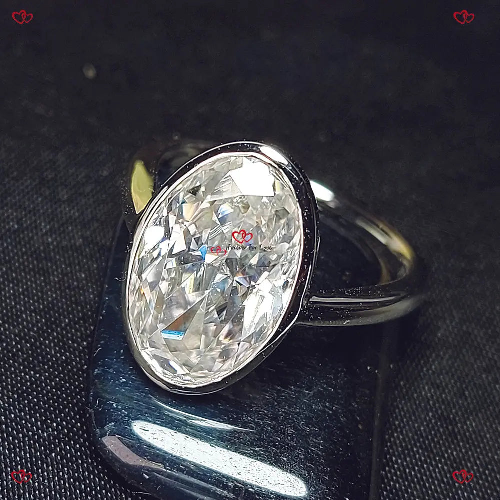 Bezel Setting Elongated Crushed Ice Oval Engagement Ring Forever For Love