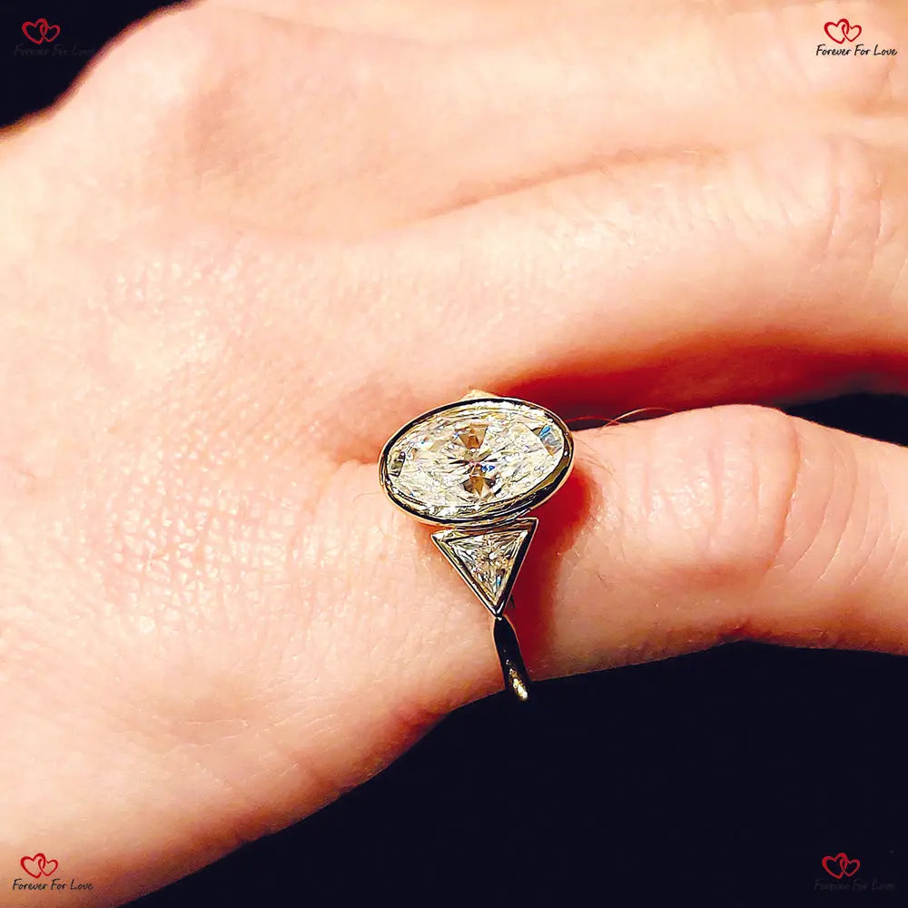 Bezel Setting Three Stones Oval Engagement Ring Forever For Love
