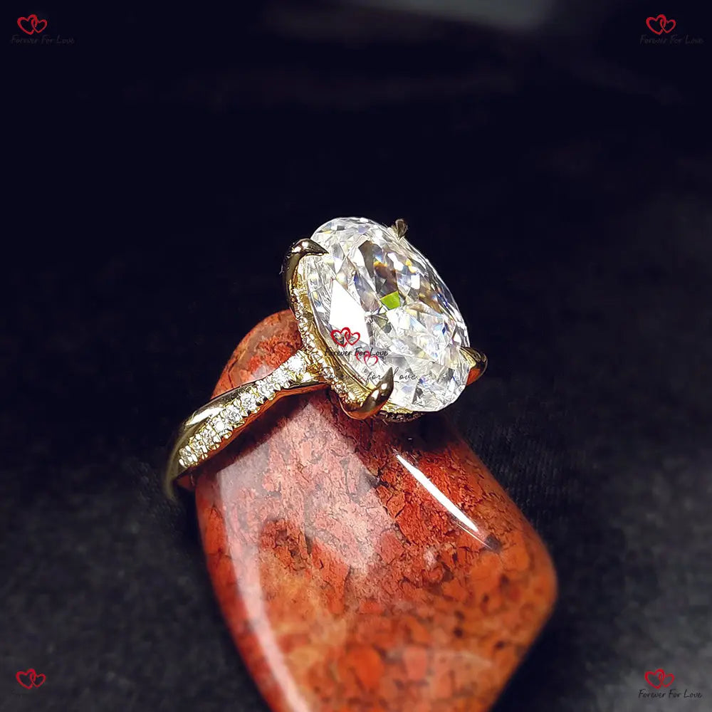 Oval Crushed Ice Diamond Engagement Ring, Twister Pave Band Forever For Love