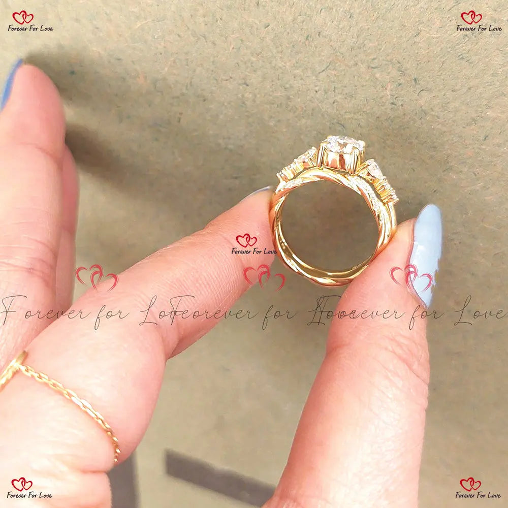 Antique Round Engagement Ring, Pear Diamond Cluster Vintage Bridal Set Forever For Love