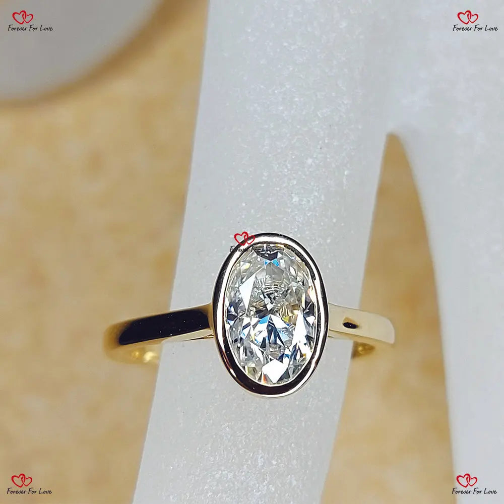 Oval Moissanite Engagement Ring in Solid Gold Solitaire Diamond Wedding Ring Forever For Love