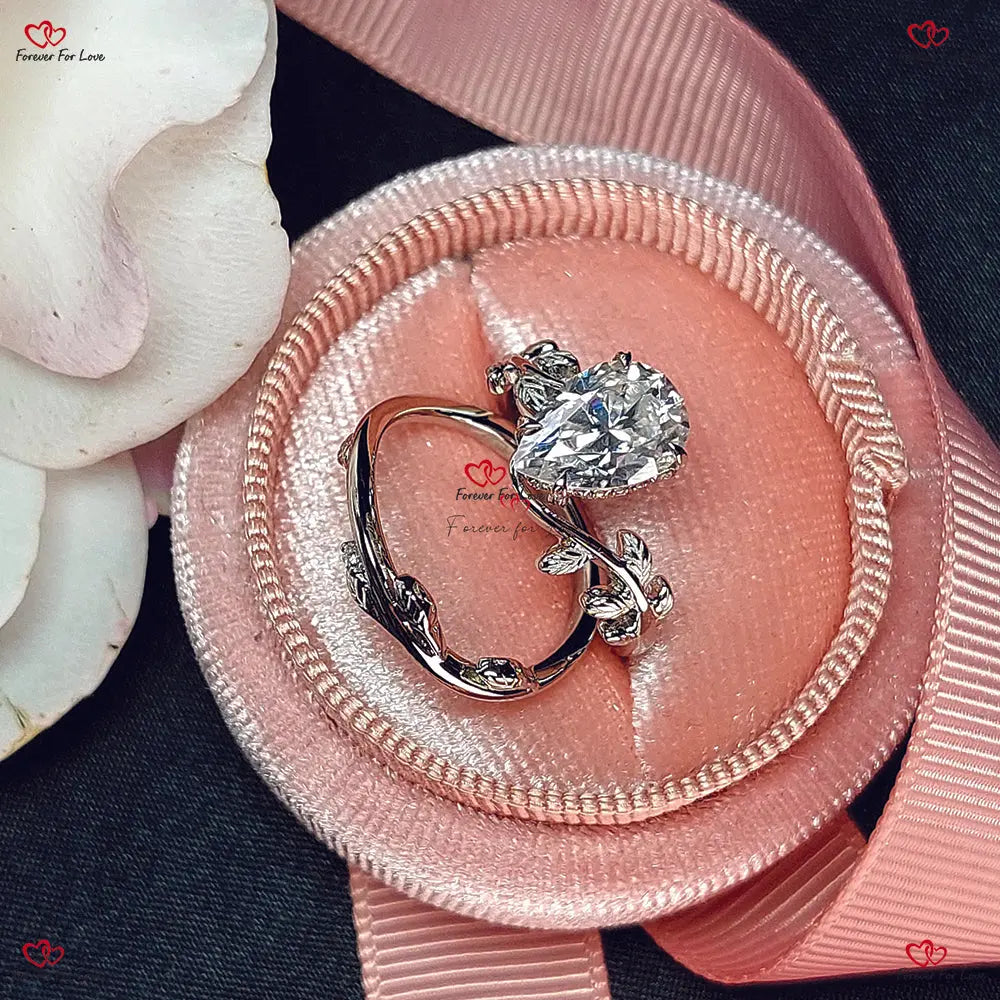 Vintage Pear Bridal Wedding Set Leaf Design Twig Wedding Set - Nature-Inspired Proposal Rings Solid Gold Promise Ring Matching Set Forever For Love