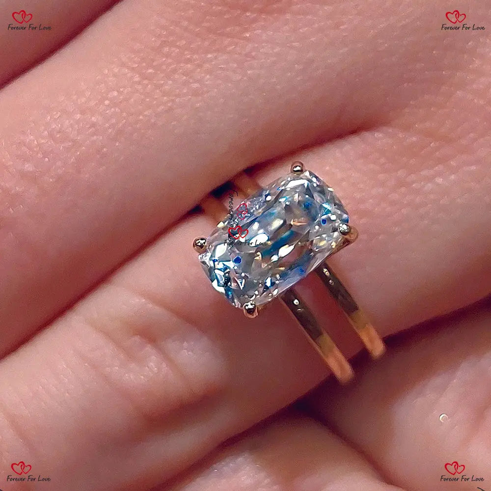 Vintage Unique OMC Cushion Cut Moissanite Ring | Solid Gold Old Cuts Ring | Hidden Halo Solitaire Engagement Ring Forever For Love