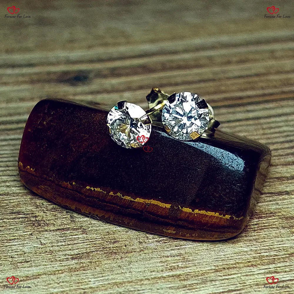 Diamond Earrings | Gold Diamond Stud Earrings | Prong Setting Genuine Diamond Studs 1 engagement ring in 935 Sterling Silver — custom handcrafted by Forever For Love