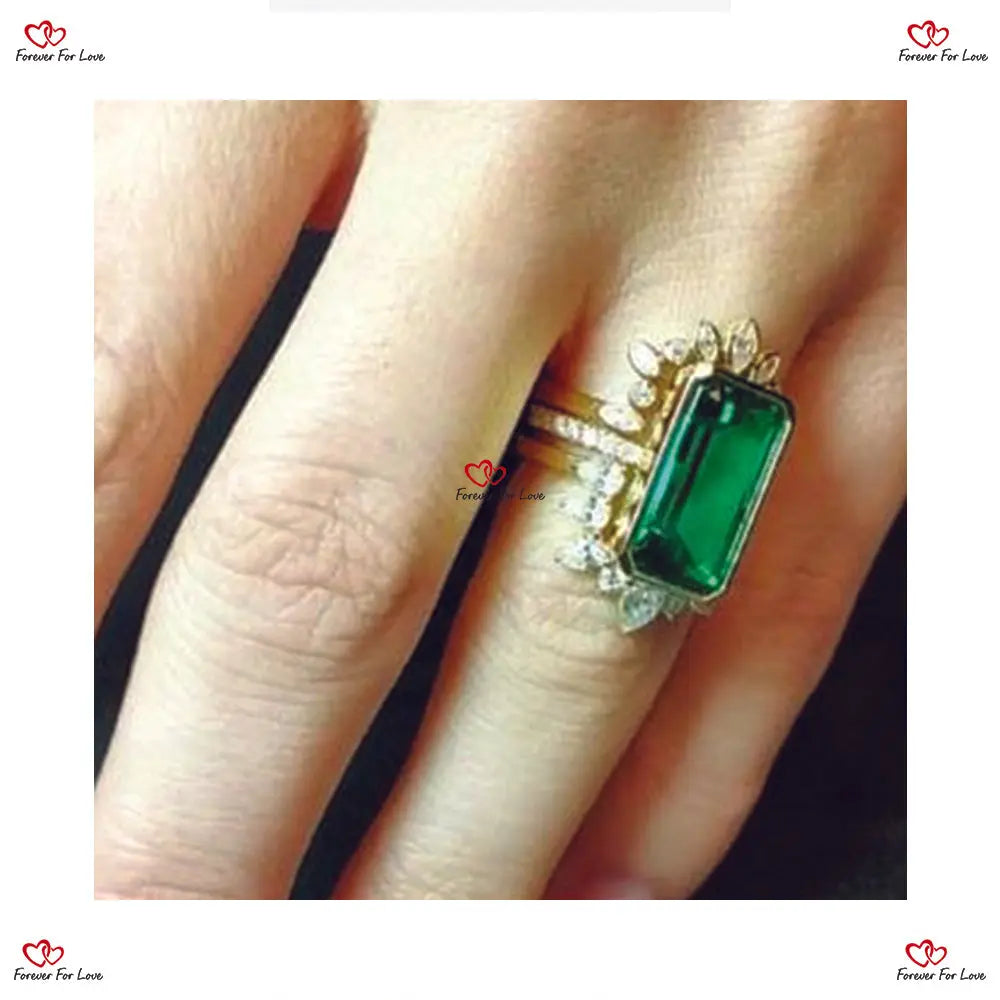 Handmade Emerald and Diamond Engagement Wedding Set Emerald cut Natural Emerald engagement ring in 935 Argentium Silver — custom handcrafted by Forever For Love