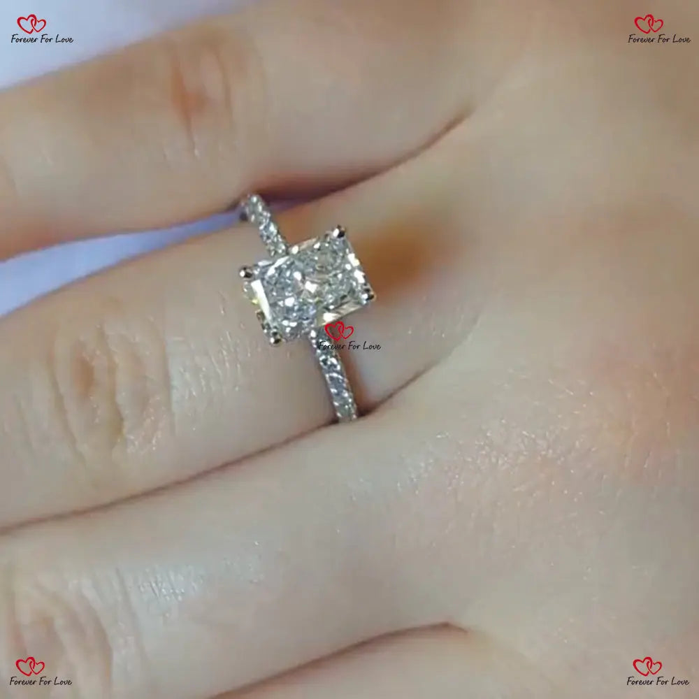 Radiant Cut Lab-Grown Diamond Engagement Ring - Hidden Halo IGI Certified Forever For Love