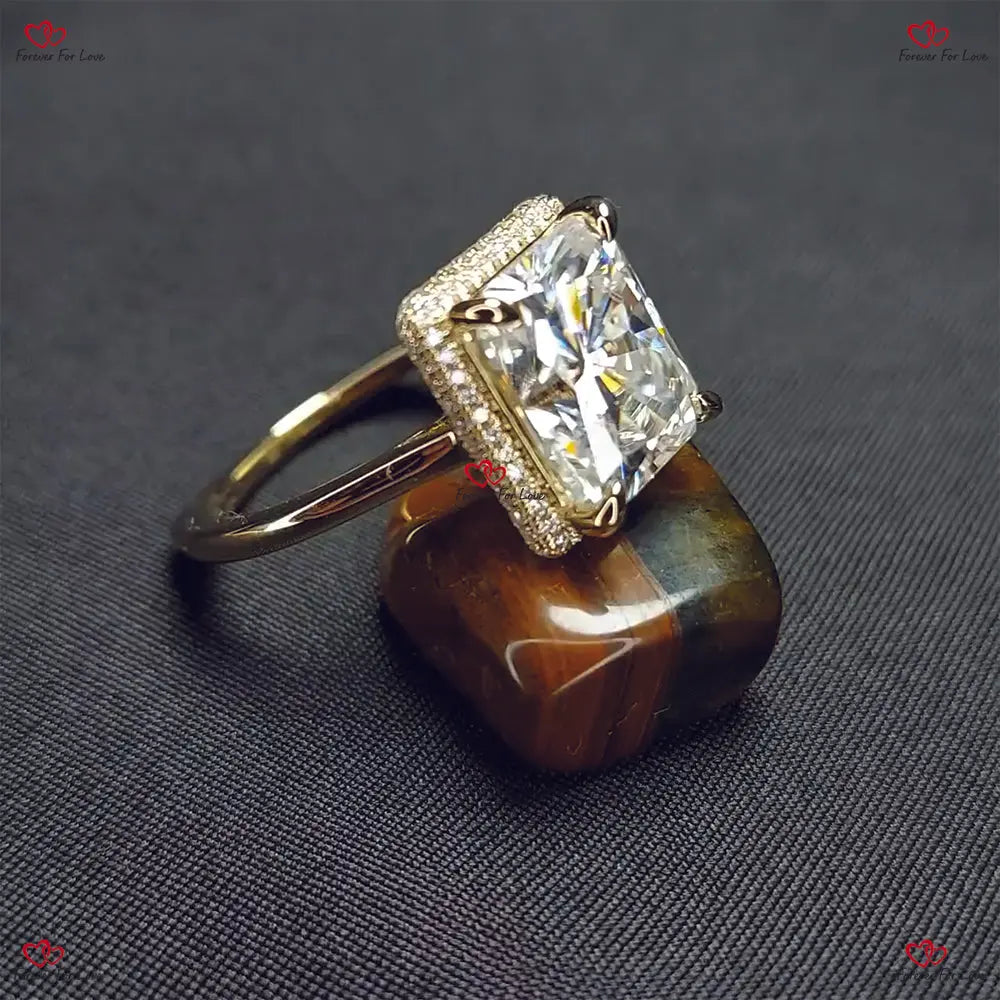 Unique Radiant Cut Moissanite Engagement Ring – Forever Moissanite Double Halo Modern Engagement Ring Forever For Love