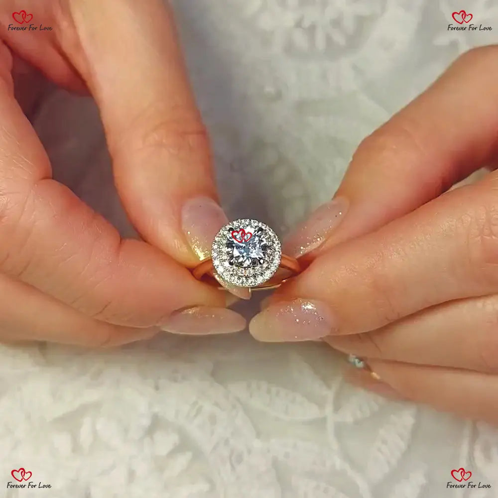 7mm Round Halo Grey Moissanite Engagement Ring Forever For Love