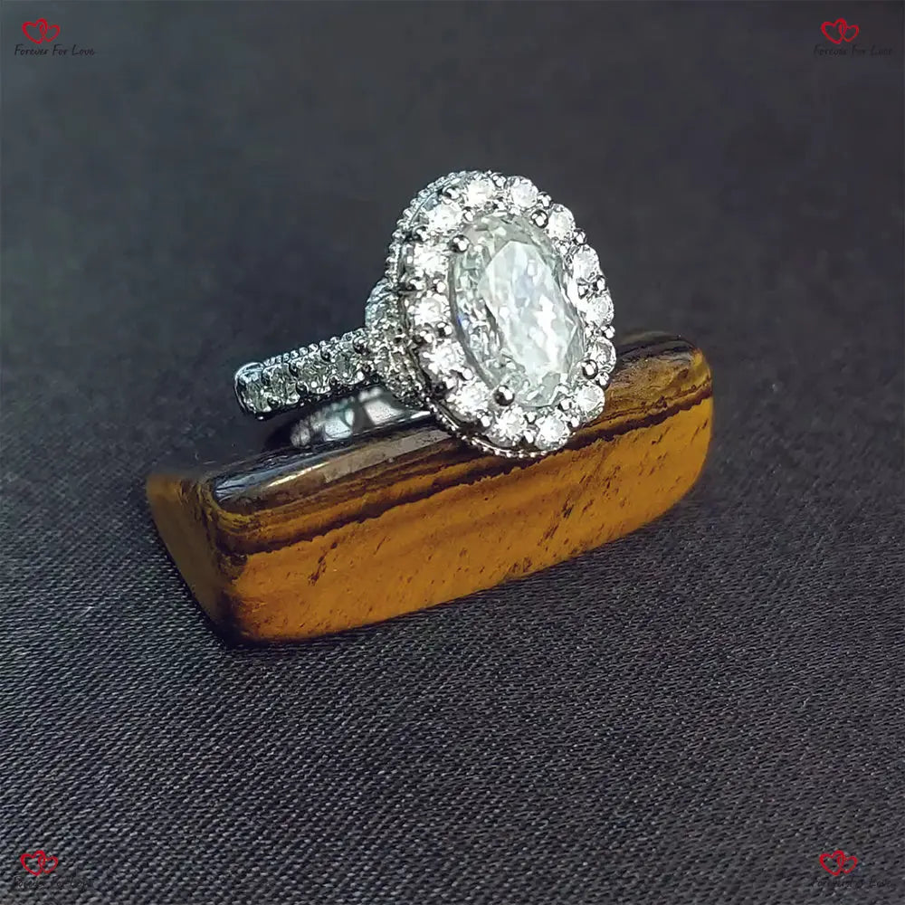 Antique Vintage Style Oval Moissanite Engagement Ring | Crushed Ice Cut | Solid White Gold Forever For Love