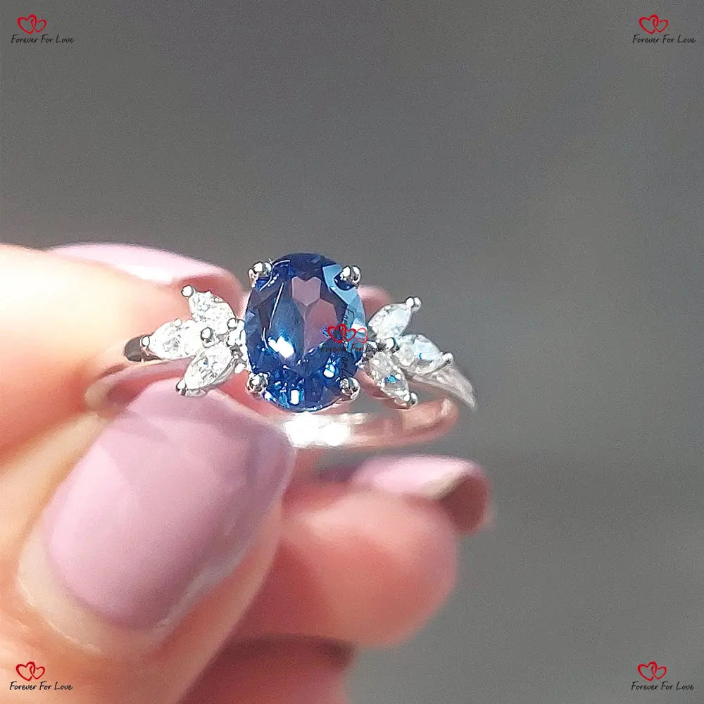 Gemstone Ring Blue Stone Wedding Ring Sets Round Swiss Blue Topaz