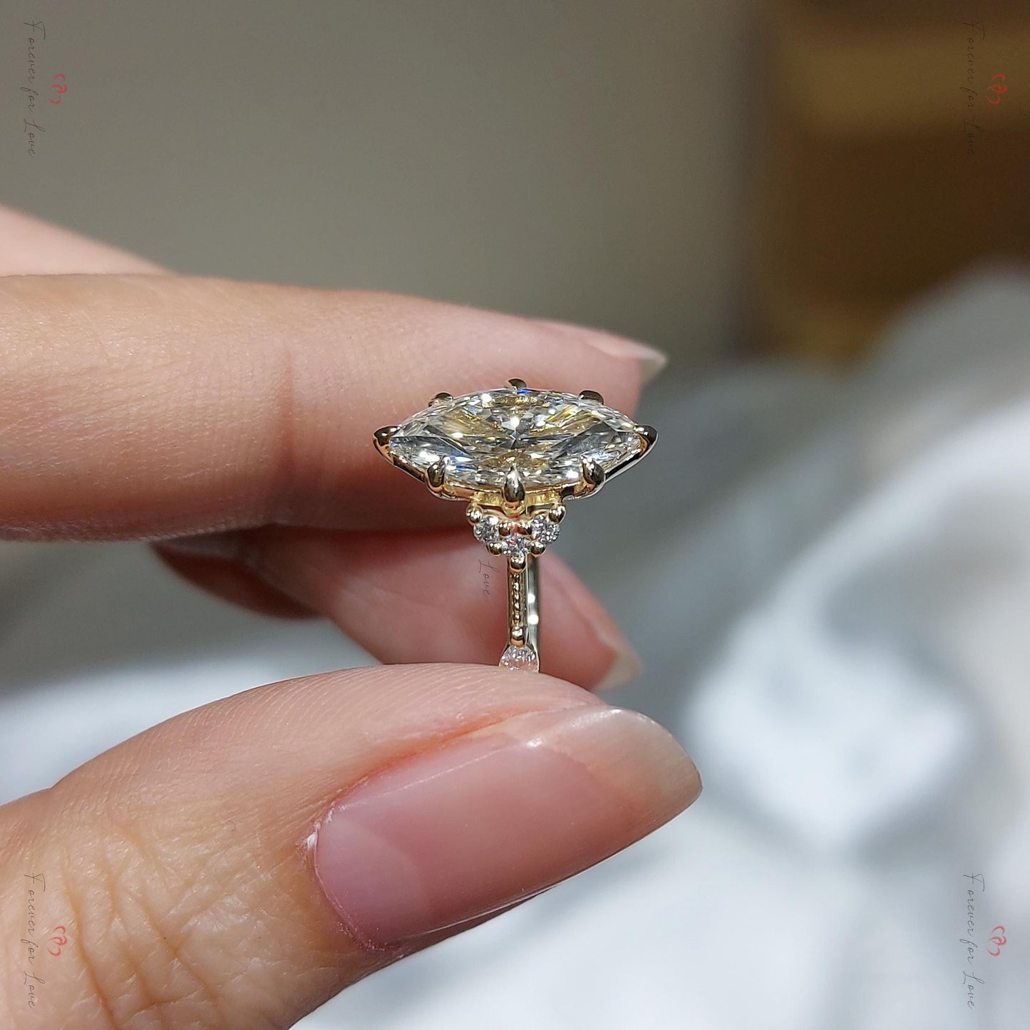 Vintage Style Inspired Engagement Ring, 2.0 Carat F ,VS1 Marquise Cut Lab Grown Diamond Ring, Knife Edge Wedding Anniversary Gift.
