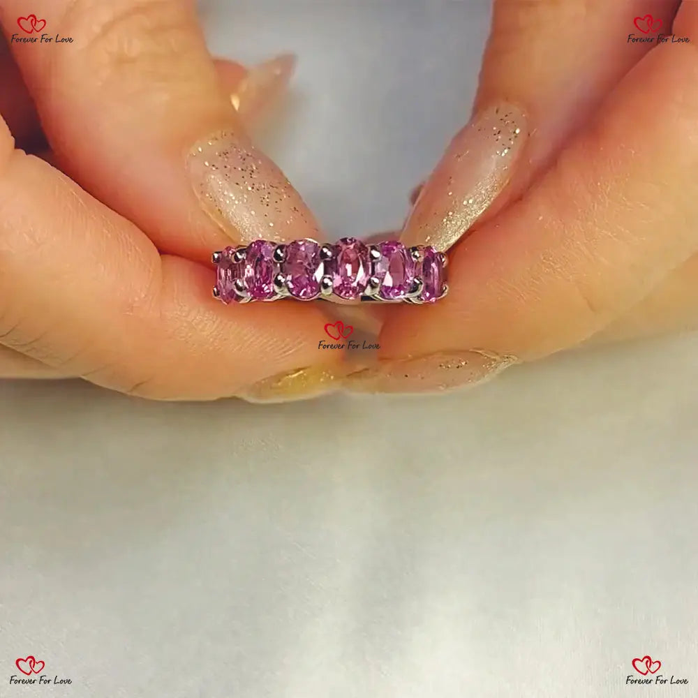 Natural Ceylon Pink Sapphire Eternity Band Ring in Solid Gold Forever For Love