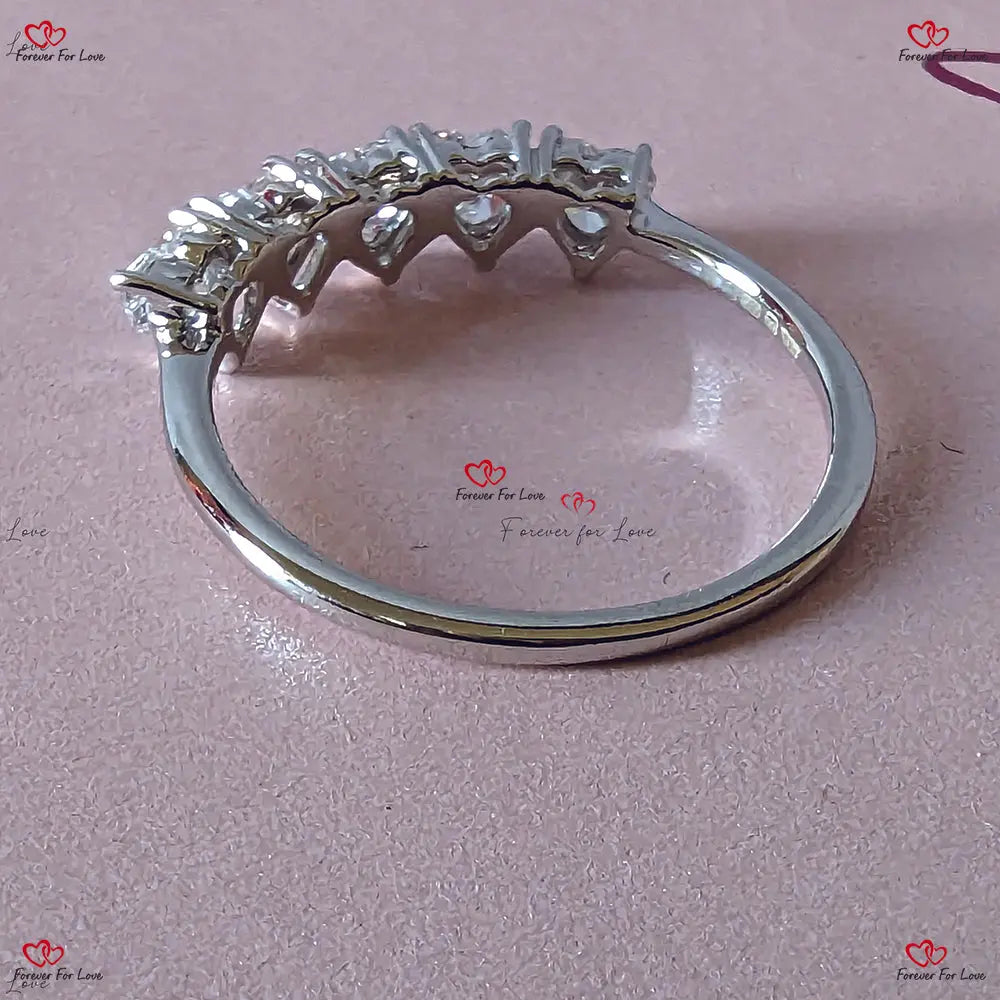 Solid Gold Heart Five Stone Heart Cut Diamond Ring - Lab-Grown Diamond Wedding Band Stackable Rings Forever For Love