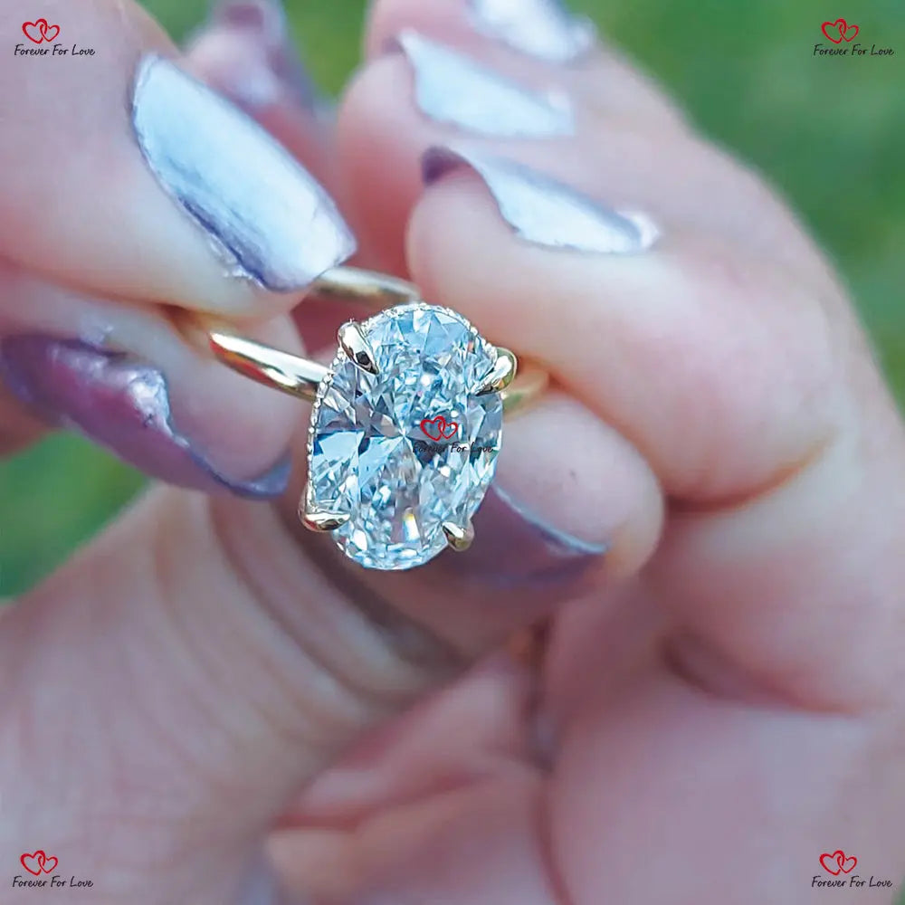 Carat Oval Lab Grown Diamond Engagement Ring Solid Yellow Gold