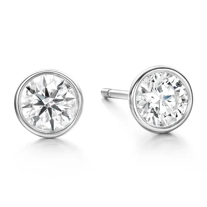 2Ct TWC Bezel Stud Diamond Earrings in Sold Gold Forever For Love