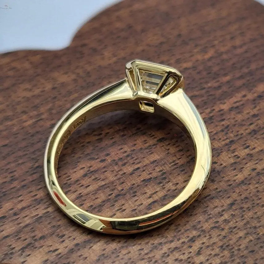 1 Ct Bezel Setting Asscher cut Solitaire Natural Diamond Ring Forever For Love