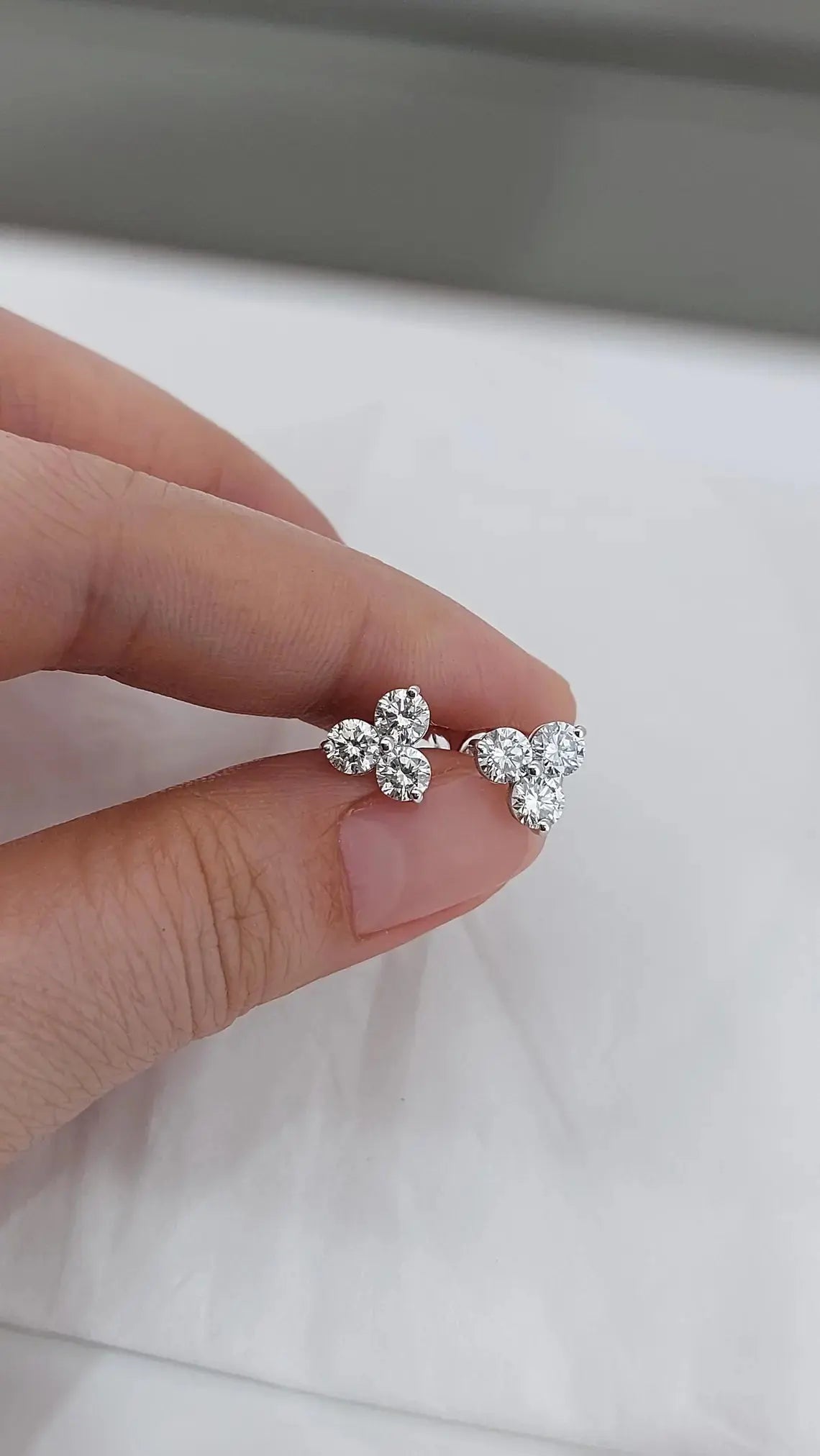 14k Gold and Diamond Cluster Stud Earrings | 4mm 3-Stone Design with Locking Back Forever For Love