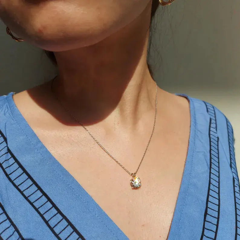 Solid Gold Round diamond Necklace Forever For Love