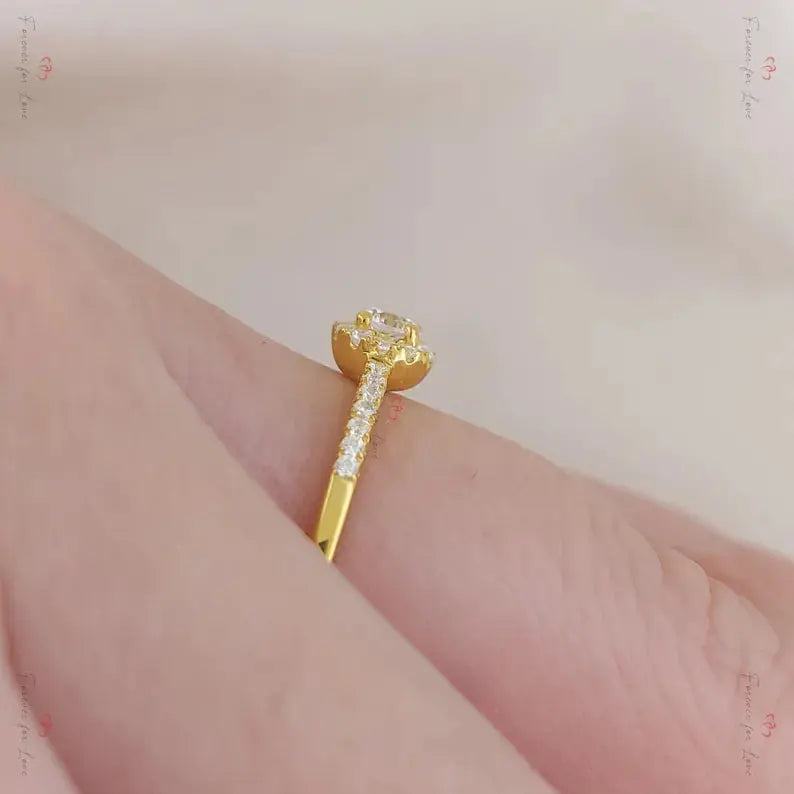 0.5 Carat Halo and Pave Band Natural Round Diamond ring Forever For Love