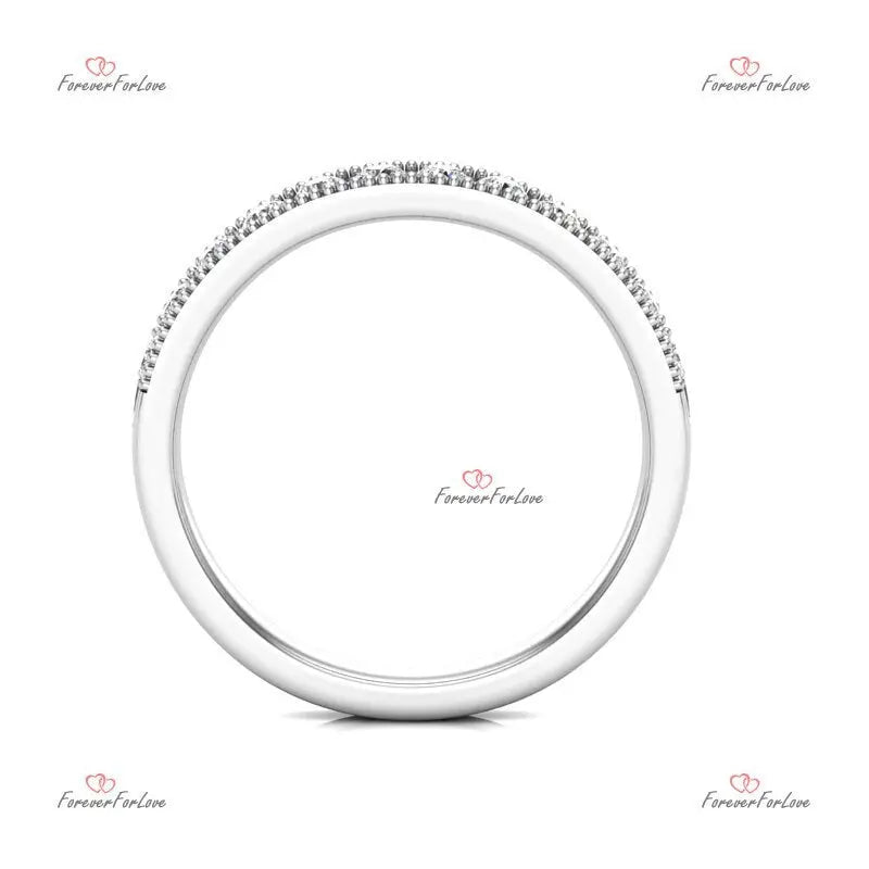 Dainty Diamond Half Eternity Ring - Gold Wedding Band for Women Pave Set Stacking Ring with Genuine Diamonds Round cut Moissanite Brilliant Cut engagement ring in 935 Argentium Silver — custom handcrafted by Forever For Love