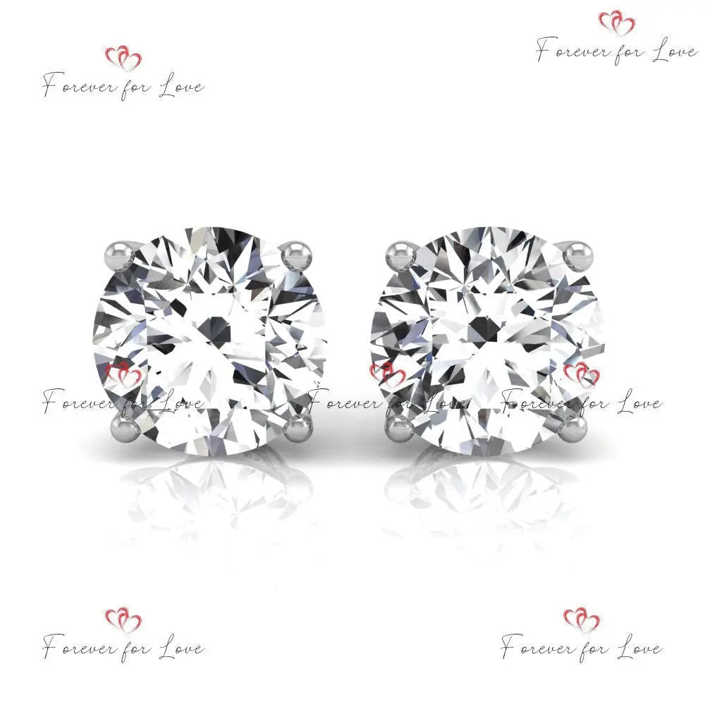 Round Diamond Wedding Earrings – Round Diamond Studs in Solid White Gold Forever For Love