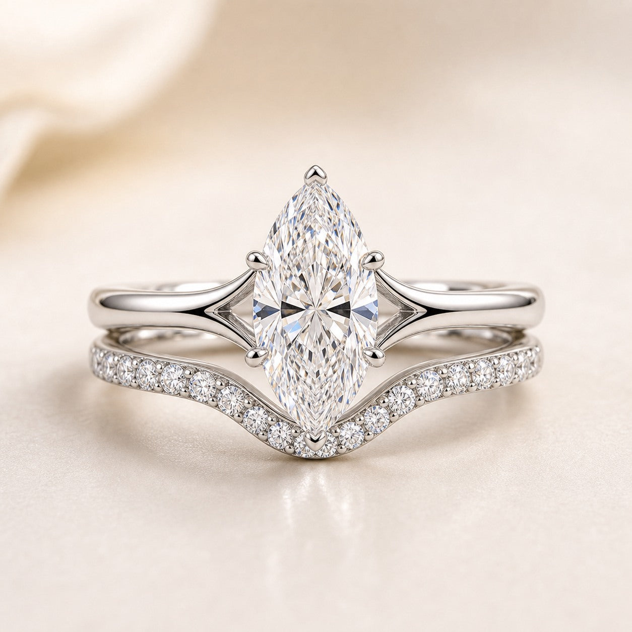 Moval Bridal Set With Contoured Diamond Band