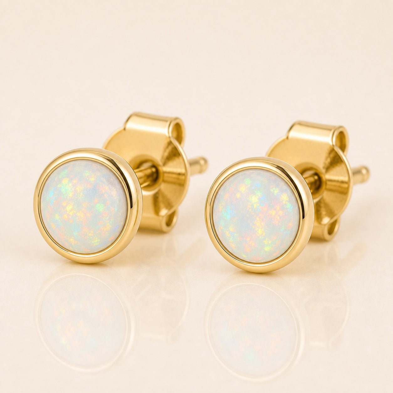 Opal Bezel Birthstone Stud Earrings